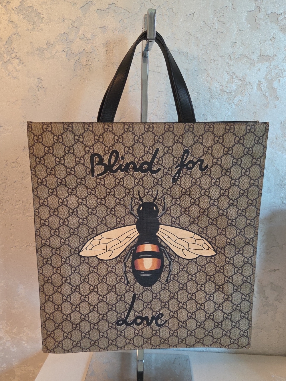 Gucci Beige/Brown/Black Bee Monogram Tote Blind For Love